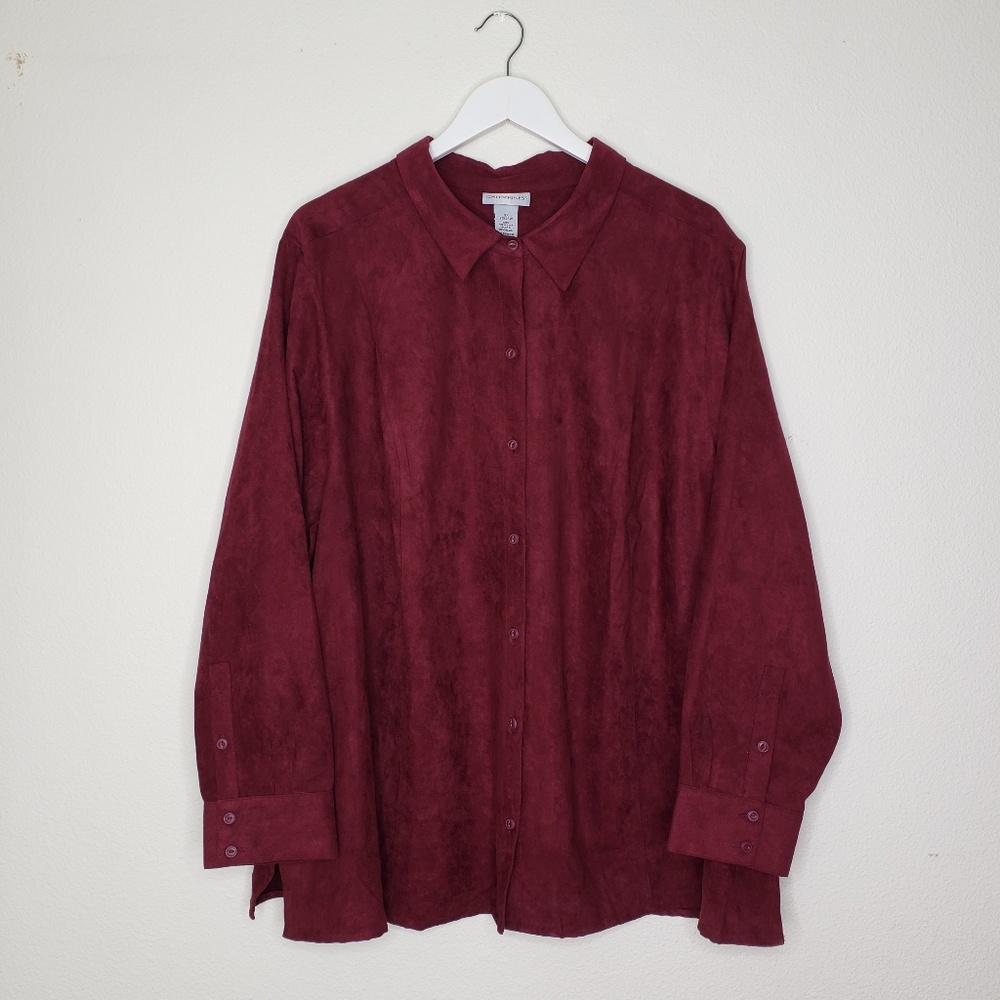Catherines Magneta Microfiber Button Up Blouse